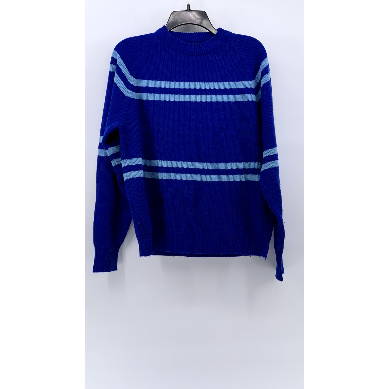 Sears The Men's Store Men's Vintage Royal Blue Knit Striped Sweater Sz L